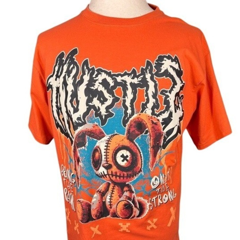 Launder Mens Hustle Only the Strong Graphic T-Shirt Orange Med Bunny Streetwear